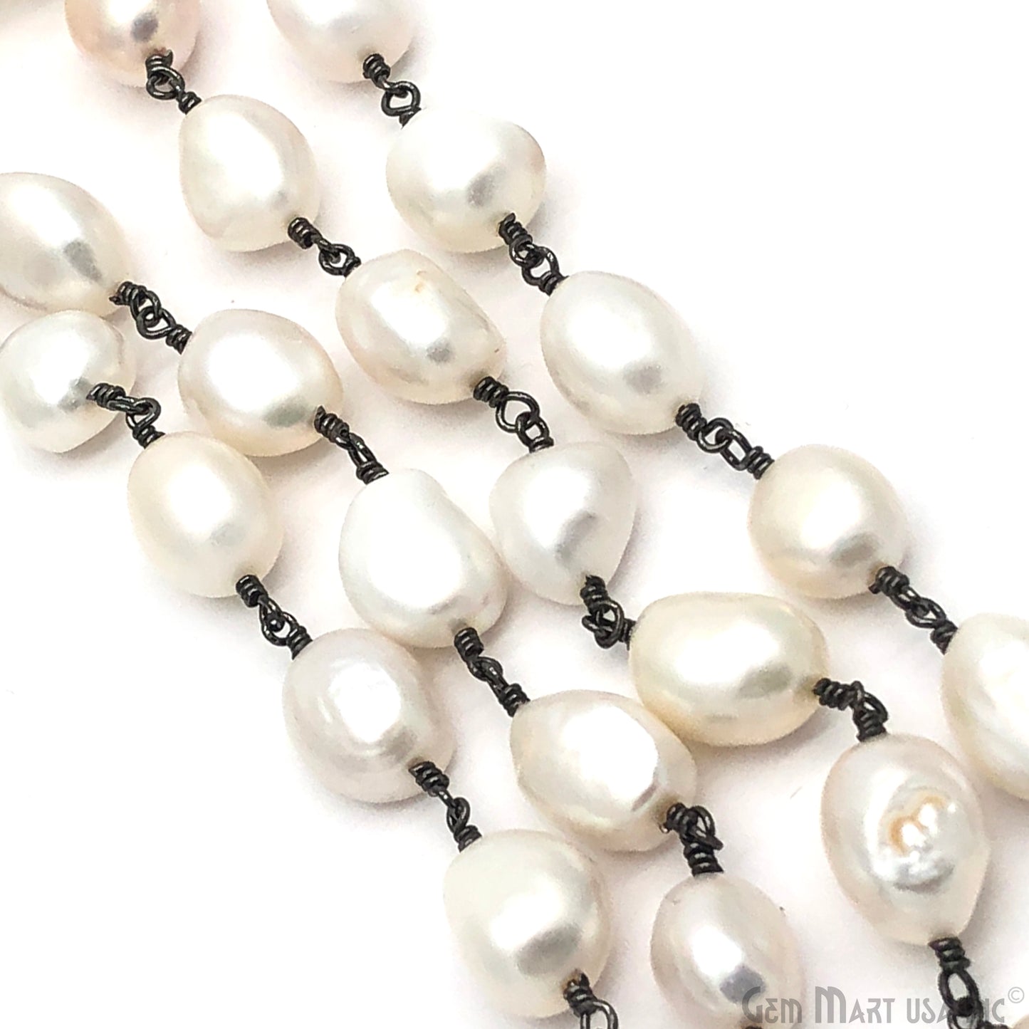 Baroque Pearl Oxidized Wire Wrapped Rondelle Beads Chain