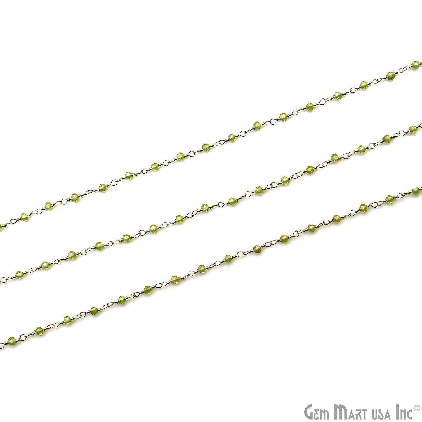 Peridot Silver Plated Wire Wrapped Gemstone Beads Rosary Chain (763719352367)