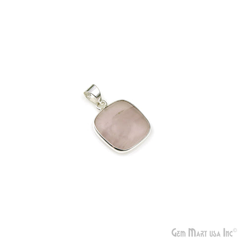 Rose Quartz Gemstone Rectangle 25x19mm Sterling Silver Necklace Pendant 1PC