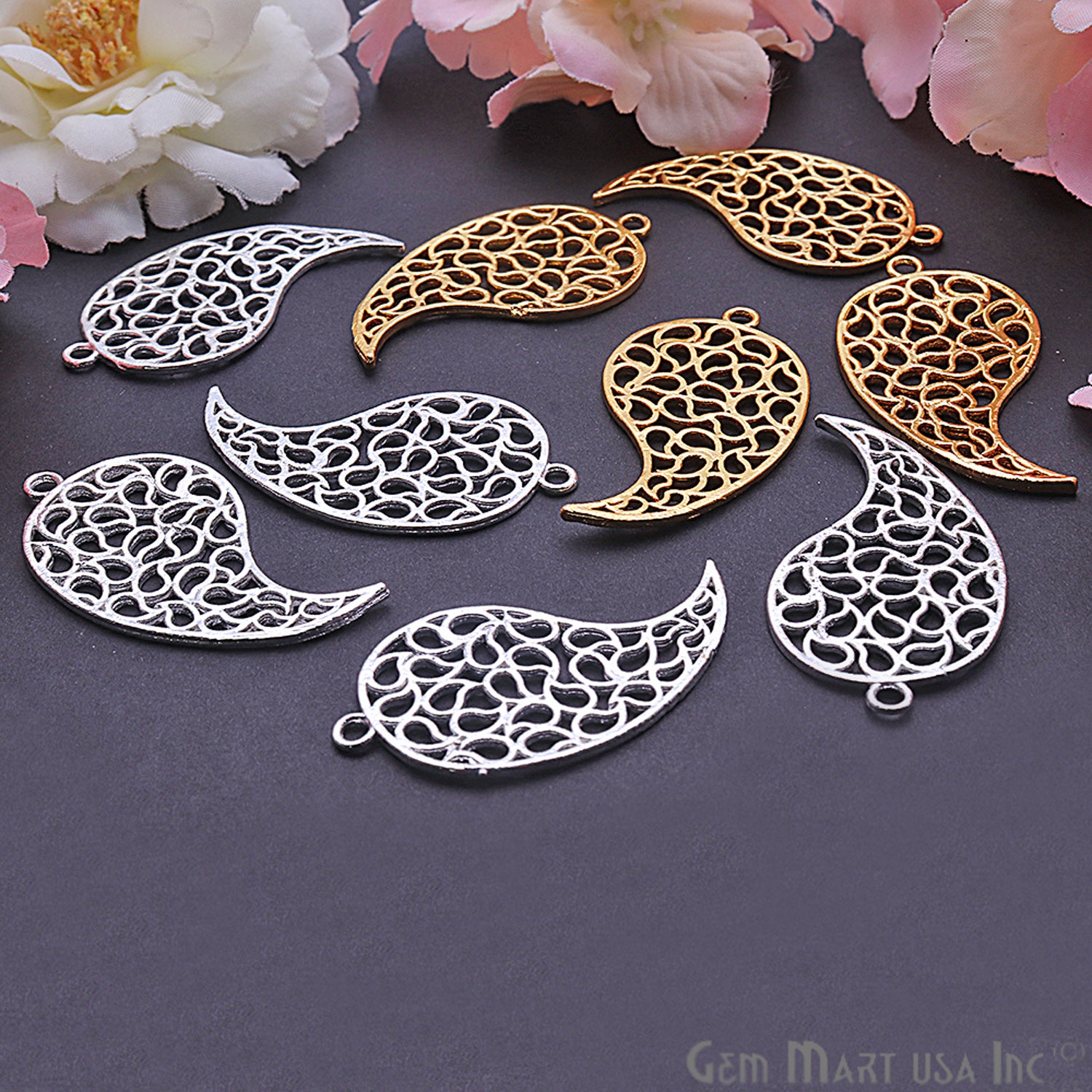 Paisley Charm 44x23mm Chandelier Finding Connector (Pick Your Metal) - GemMartUSA