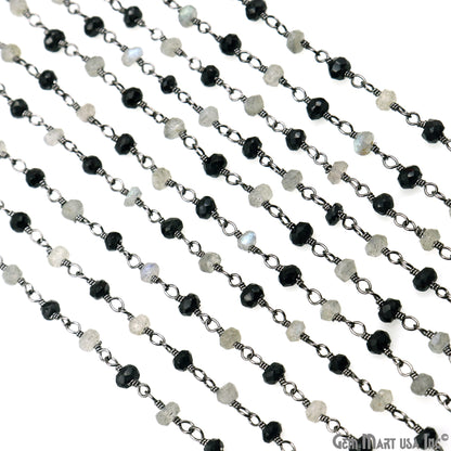 Black Spinel & Labradorite 3-3.5mm Oxidized Faceted Beads Wire Wrapped Rosary Chain