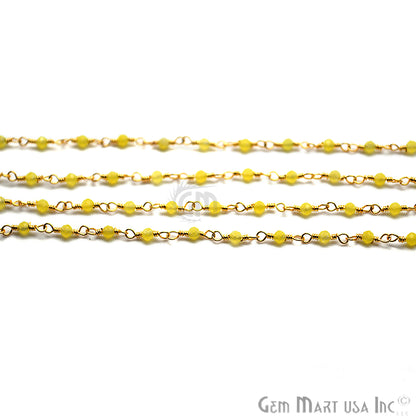 Yellow Chalcedony Gold Plated Wire Wrapped Gemstone Beads Rosary Chain - GemMartUSA (762803912751)