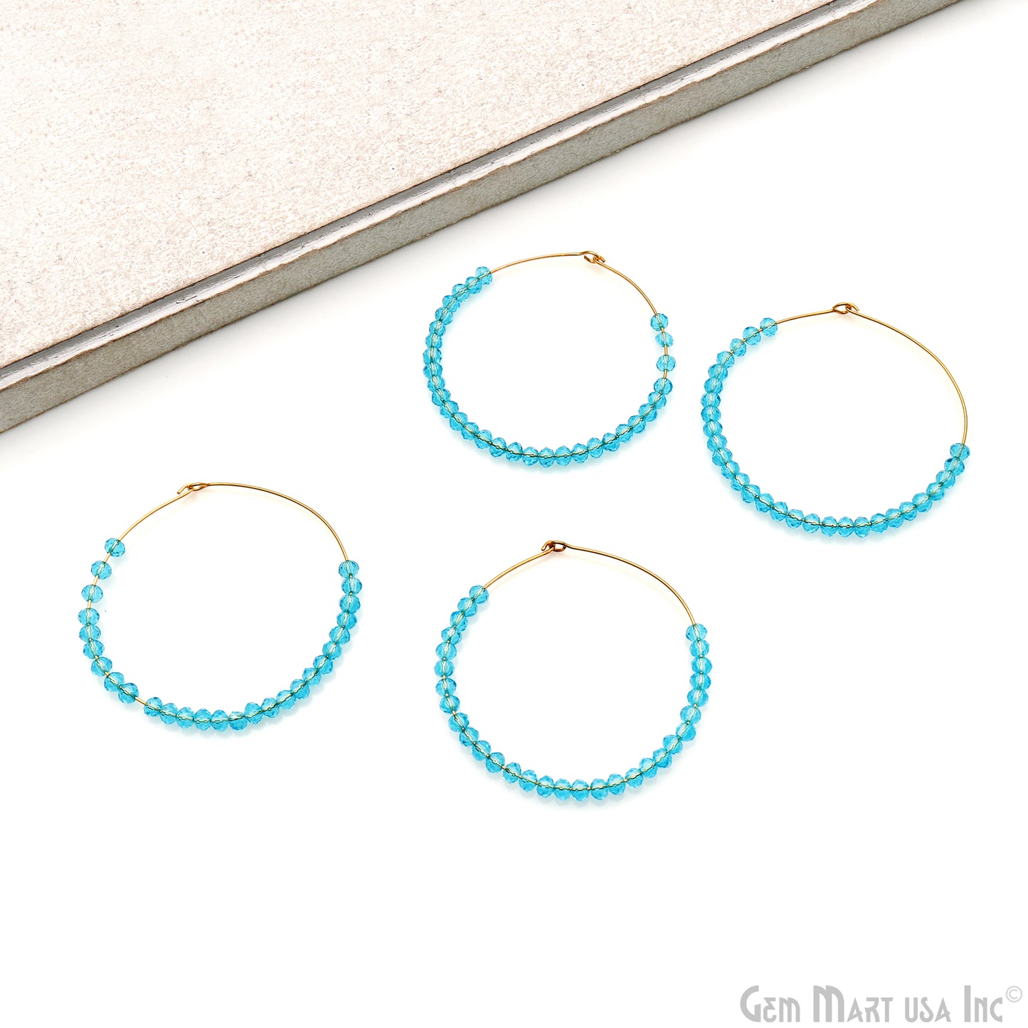 Round Beaded 42mm Gemstone Gold Plated Hoop Earrings