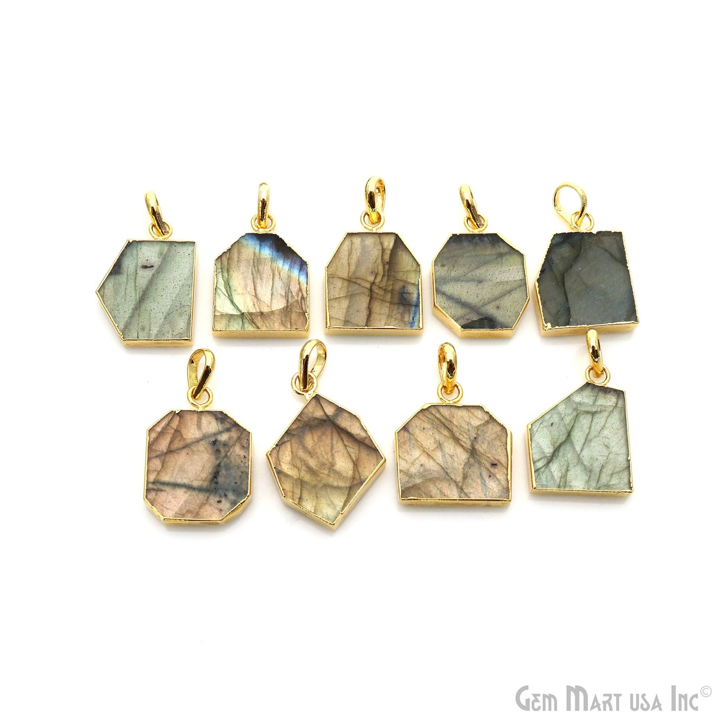 Labradorite 25x18mm Organic Shape Gold Electroplated Single Bail Gemstone Connector Pendant