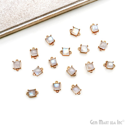 Rainbow Moonstone Cabochon Square Prong Gold Plated Bail Connector