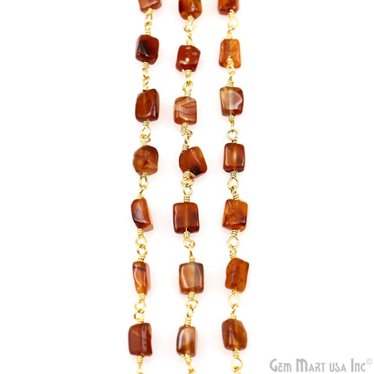 Dark Carnelian Beads 8x5mm Gold Plated Wire Wrapped Beaded Rosary Chain