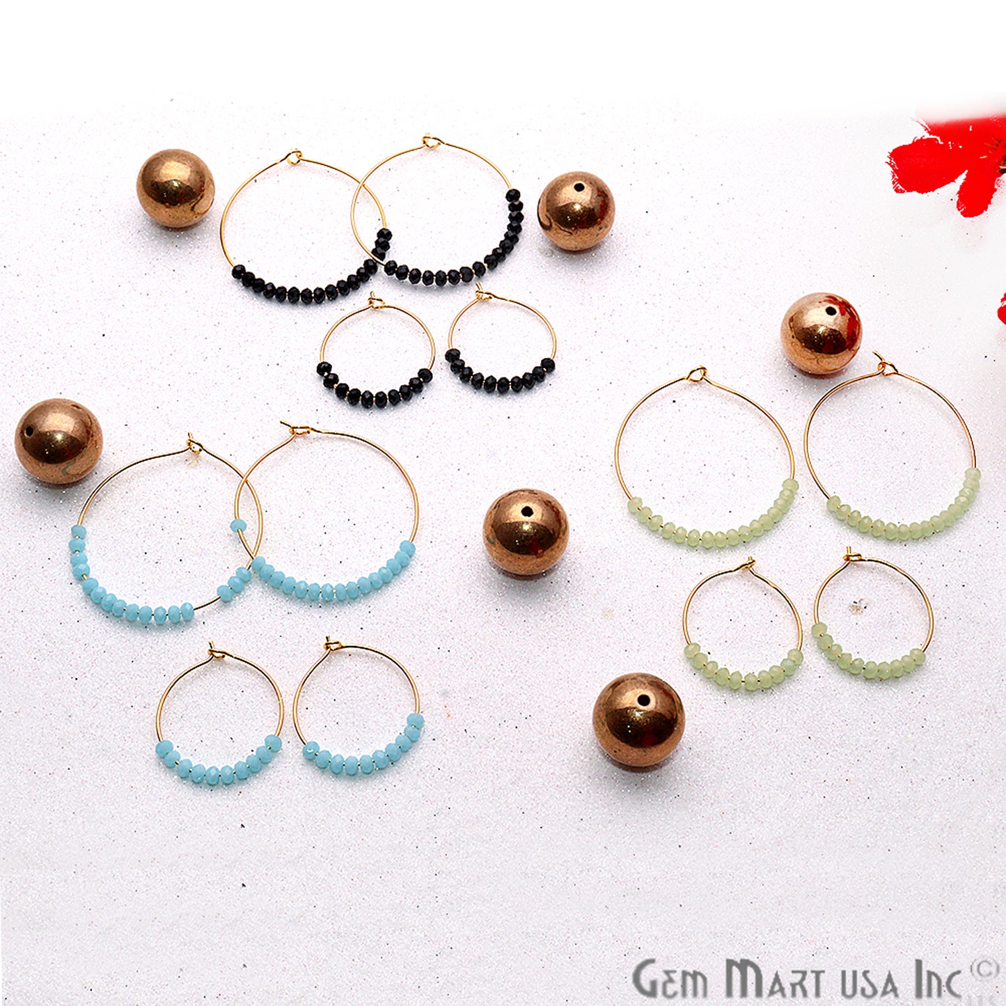 DIY Loop Hoop Gold Plated Gemstone Beaded Earring - 1 pair (Pick Stone) - GemMartUSA