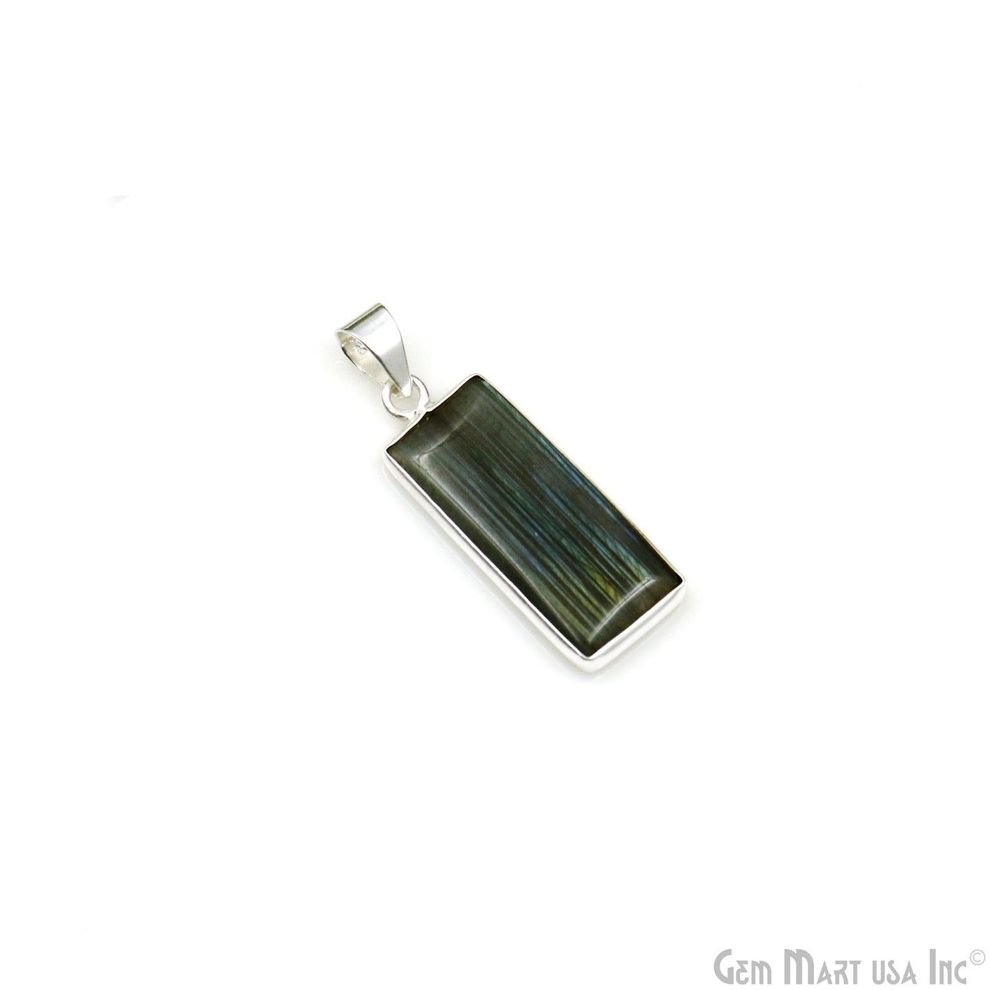 Labradorite Gemstone Rectangle 34x13mm Sterling Silver Necklace Pendant 1PC