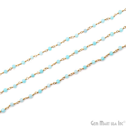 Aqua Chalcedony Gold Plated Beaded Wire Wrapped Rosary Chain (763721613359)