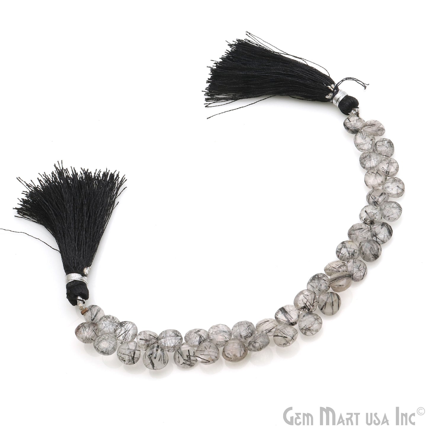 Black Rutilated Heart Beads, 6 Inch Gemstone Strands, Drilled Strung Briolette Beads, Heart Shape, 6-7mm