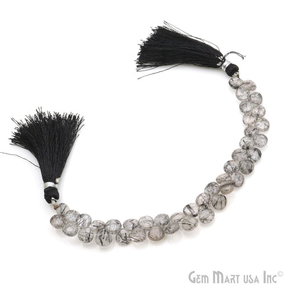 Black Rutilated Heart Beads, 6 Inch Gemstone Strands, Drilled Strung Briolette Beads, Heart Shape, 6-7mm