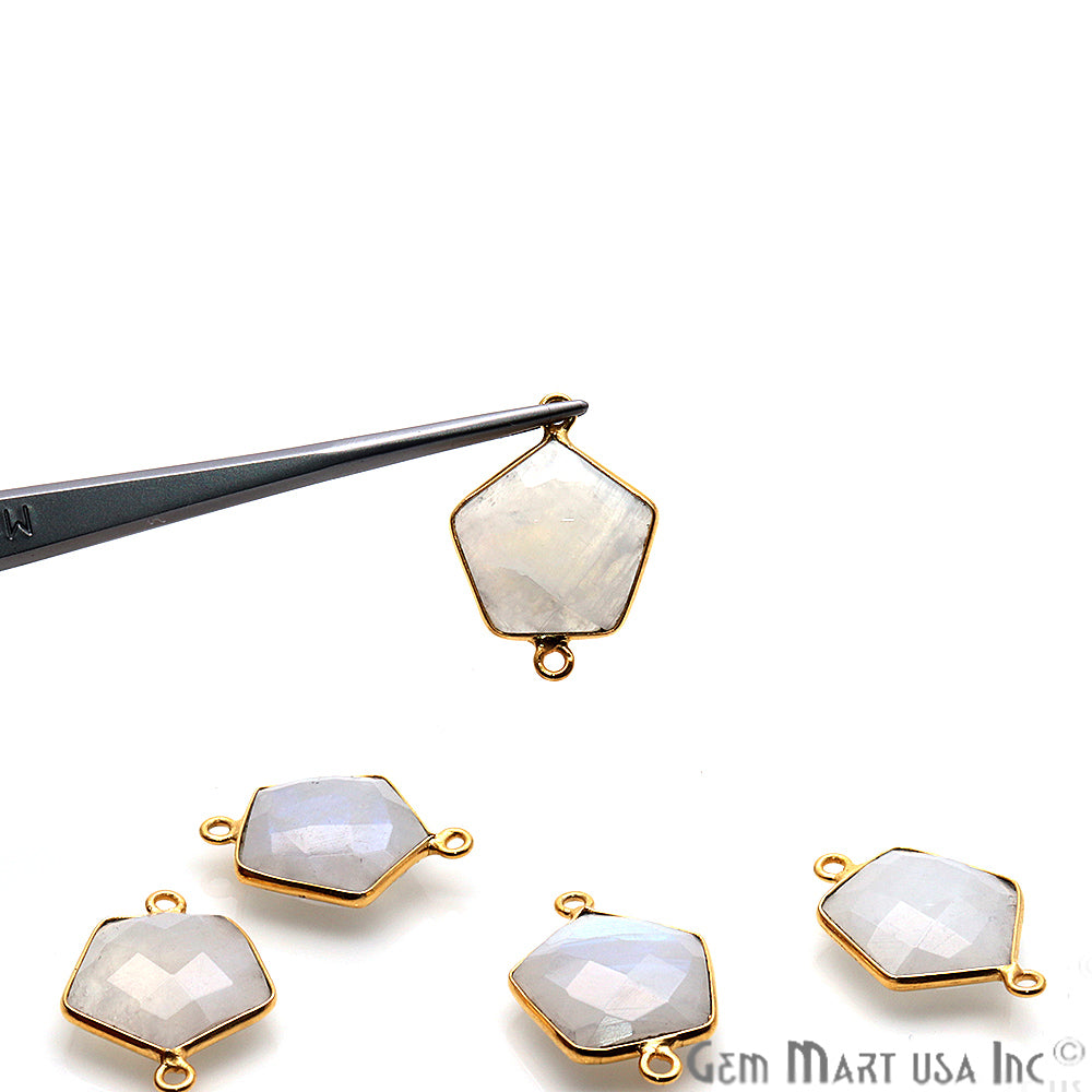 Rainbow Moonstone Pentagon Gold Plated Double Bail 21x15mm Gemstone Connector - GemMartUSA