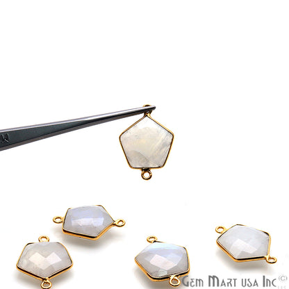 Rainbow Moonstone Pentagon Gold Plated Double Bail 21x15mm Gemstone Connector - GemMartUSA