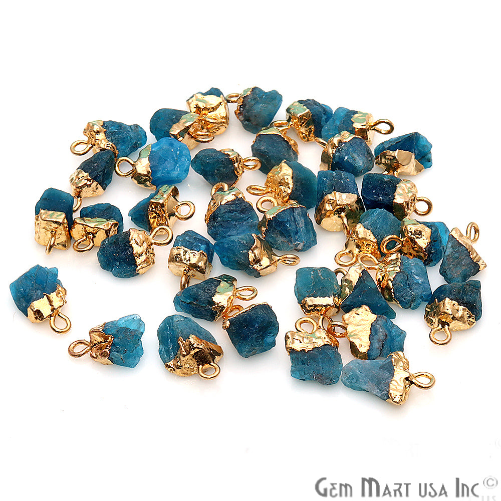 Rough Neon Apatite Gemstone 12x7mm Organic Gold Edged Connector - GemMartUSA