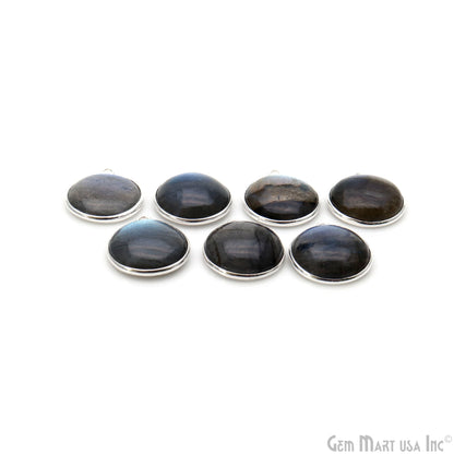 Flashy Labradorite Cabochon 16mm Round Single Bail Silver Plated Gemstone Connector