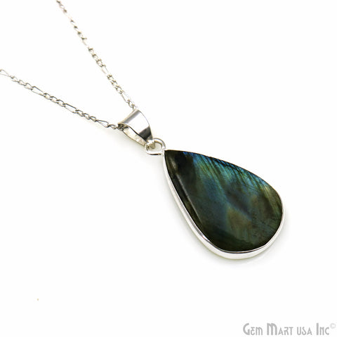 Labradorite Gemstone Pears 33x18mm Sterling Silver Necklace Pendant 1PC