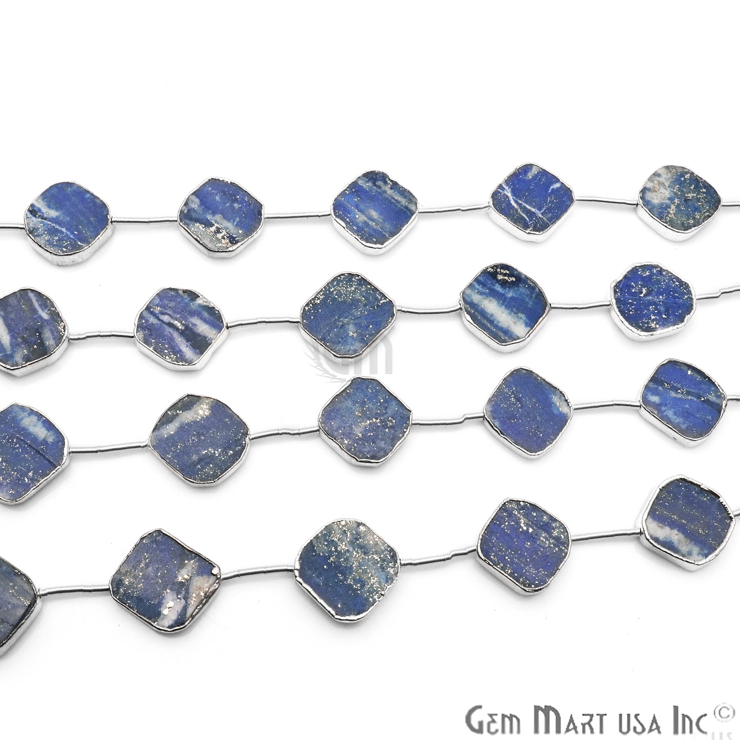 Lapis Free Form 18x15mm Silver Edged Crafting Beads Gemstone Strands 9INCH - GemMartUSA