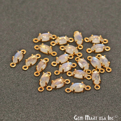 Rainbow Moonstone Cabochon Marquise Prong Gold Plated Bail Connector - GemMartUSA