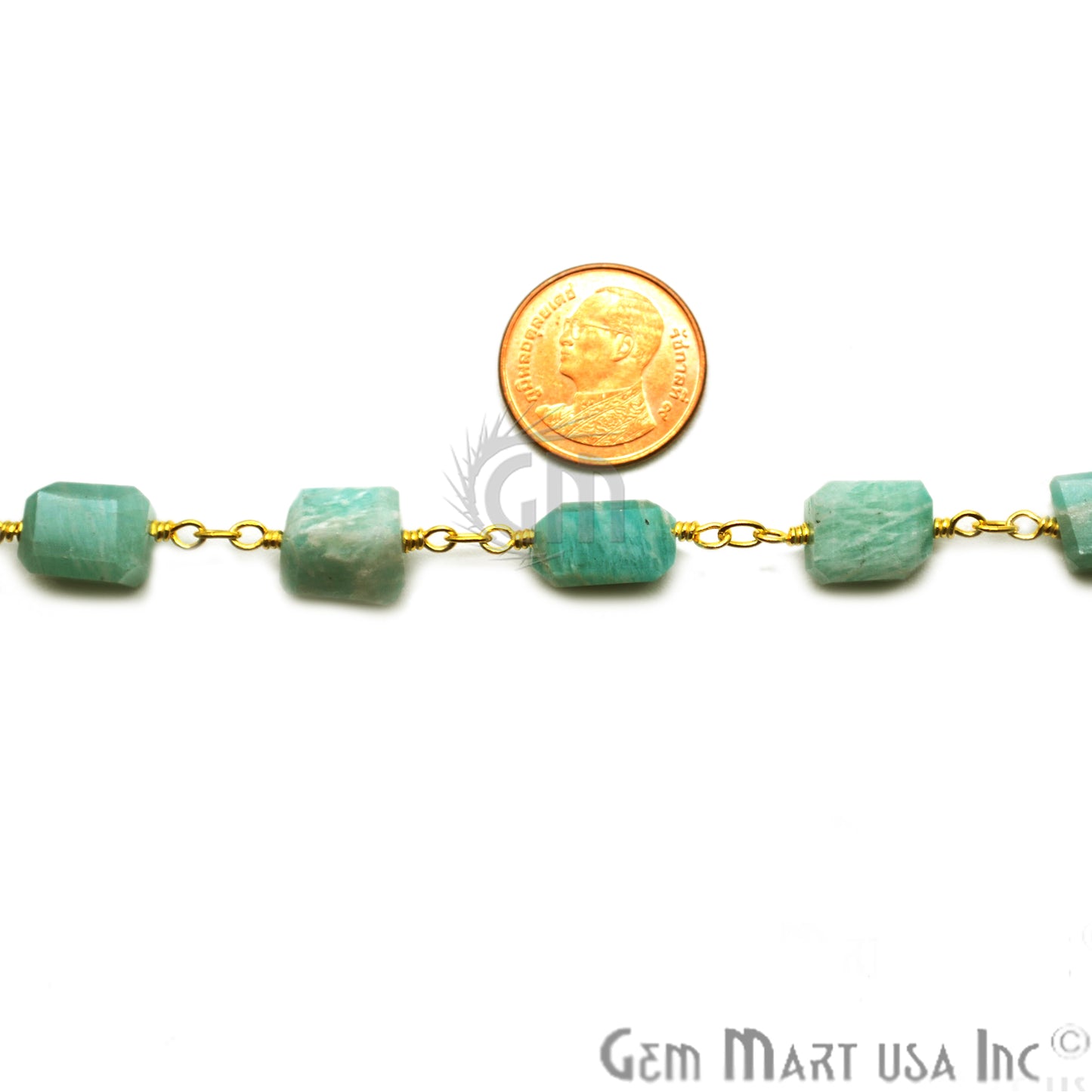 Amazonite Large Beads Gold Wire Wrapped Rosary Chain