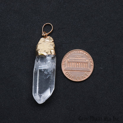 Crystal Point Pencil Pendant, 42x9mm 24k Gold Plated Gemstone Point Pencil Charm Pendant(GPCL-14046)