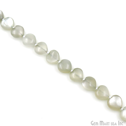 White Chalcedony Heart Beads, 7 Inch Gemstone Strands, Drilled Strung Briolette Beads, Heart Shape, 10mm