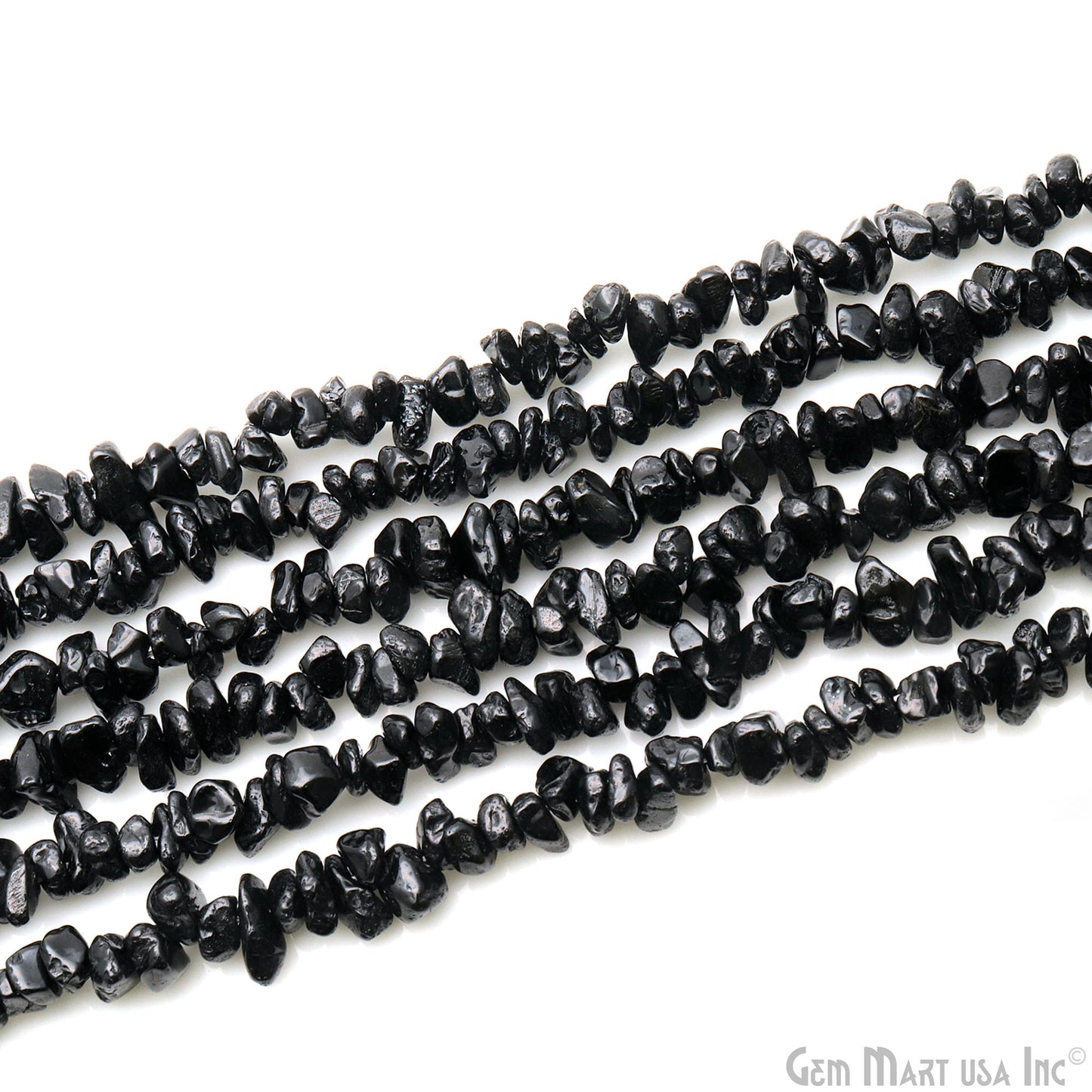 Black Spinel Chip Beads, 34 Inch, Natural Chip Strands, Drilled Strung Nugget Beads, 7-10mm, Polished, GemmartUSA (CHSB-70004)