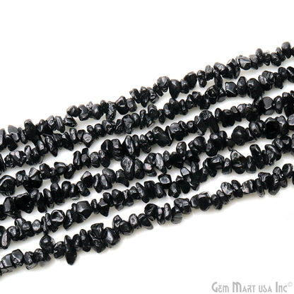 Black Spinel Chip Beads, 34 Inch, Natural Chip Strands, Drilled Strung Nugget Beads, 7-10mm, Polished, GemmartUSA (CHSB-70004)