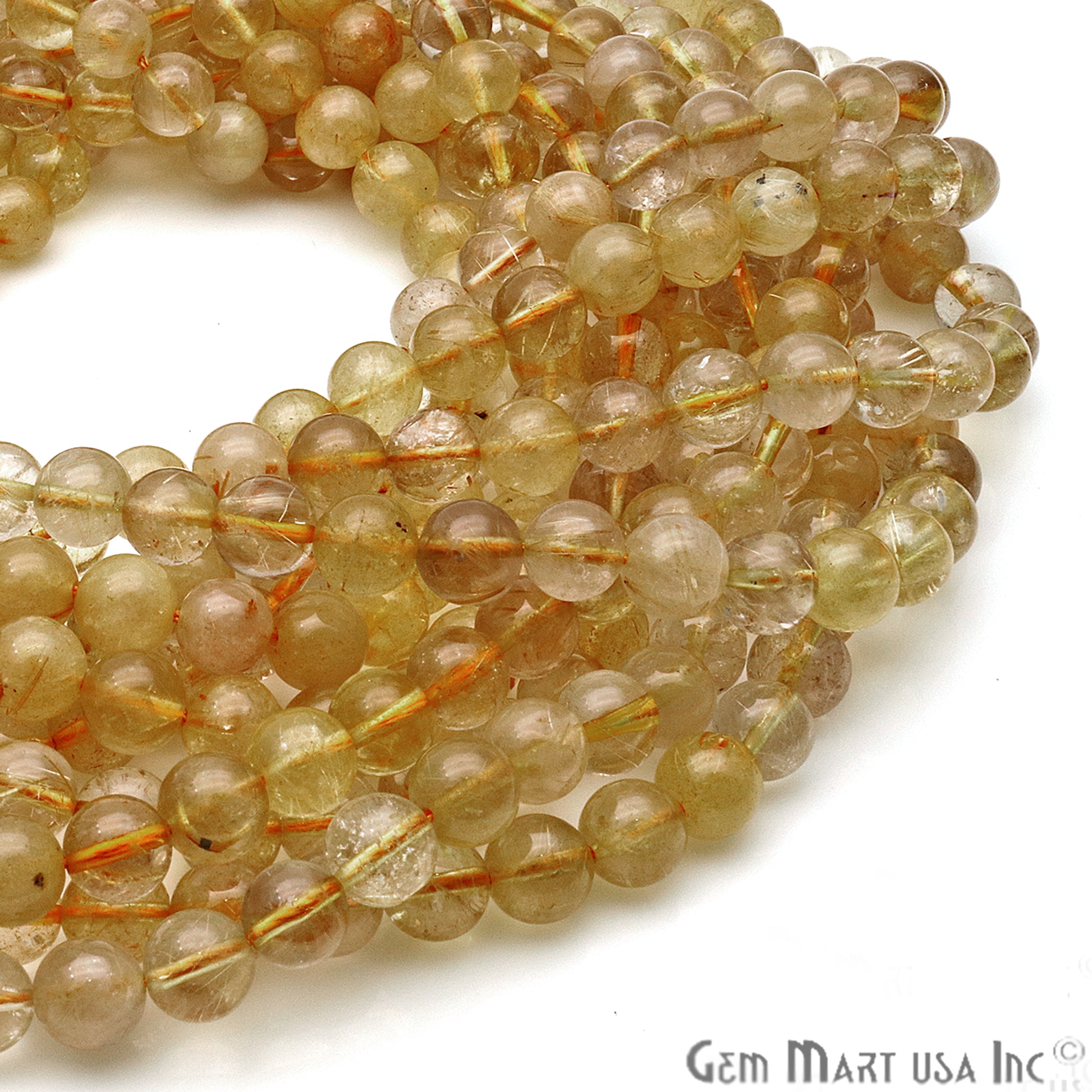 Golden Rutile 8-9mm Cabochon Rondelle Beads Strands 14Inch - GemMartUSA