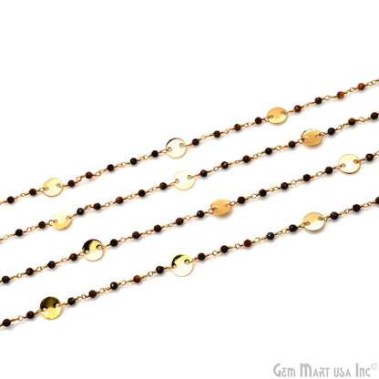 Tiger Eye 3-3.5mm Gold Plated Wire Wrapped Beads Rosary Chain