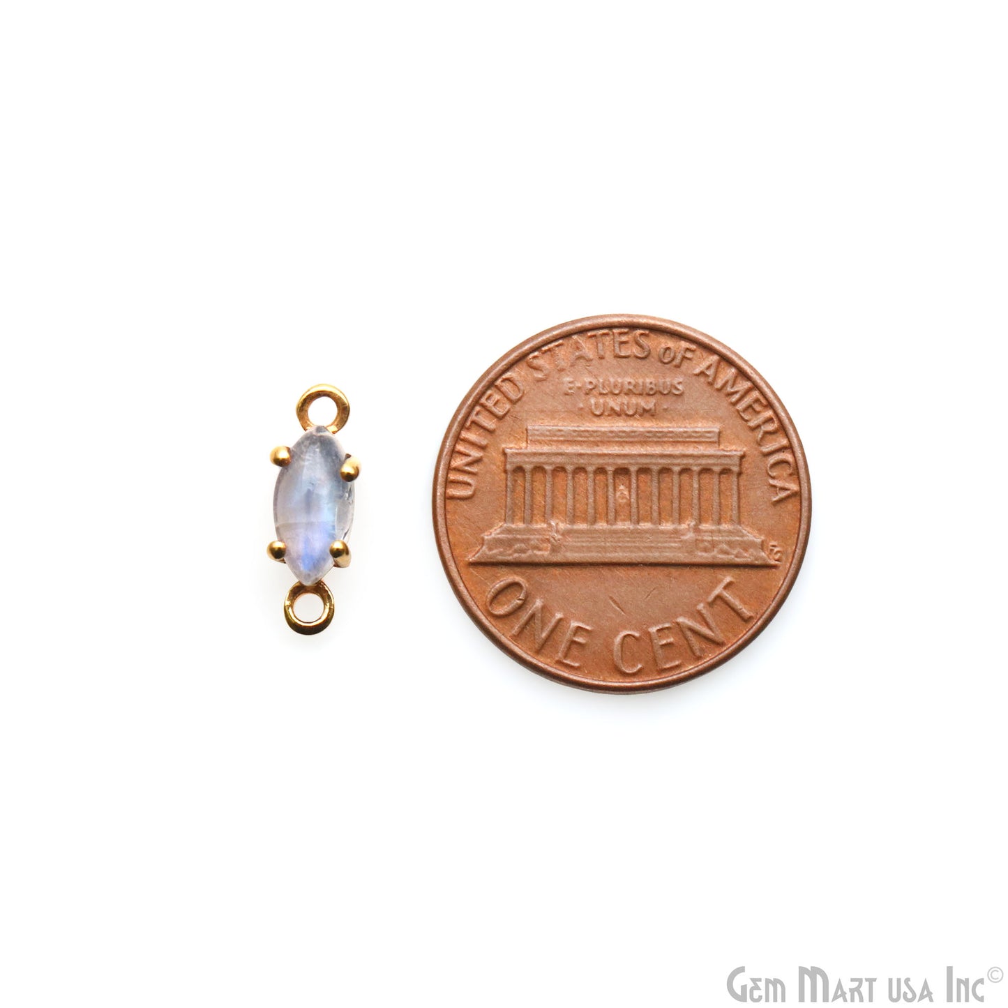 Rainbow Moonstone Cabochon Marquise Prong Gold Plated Bail Connector