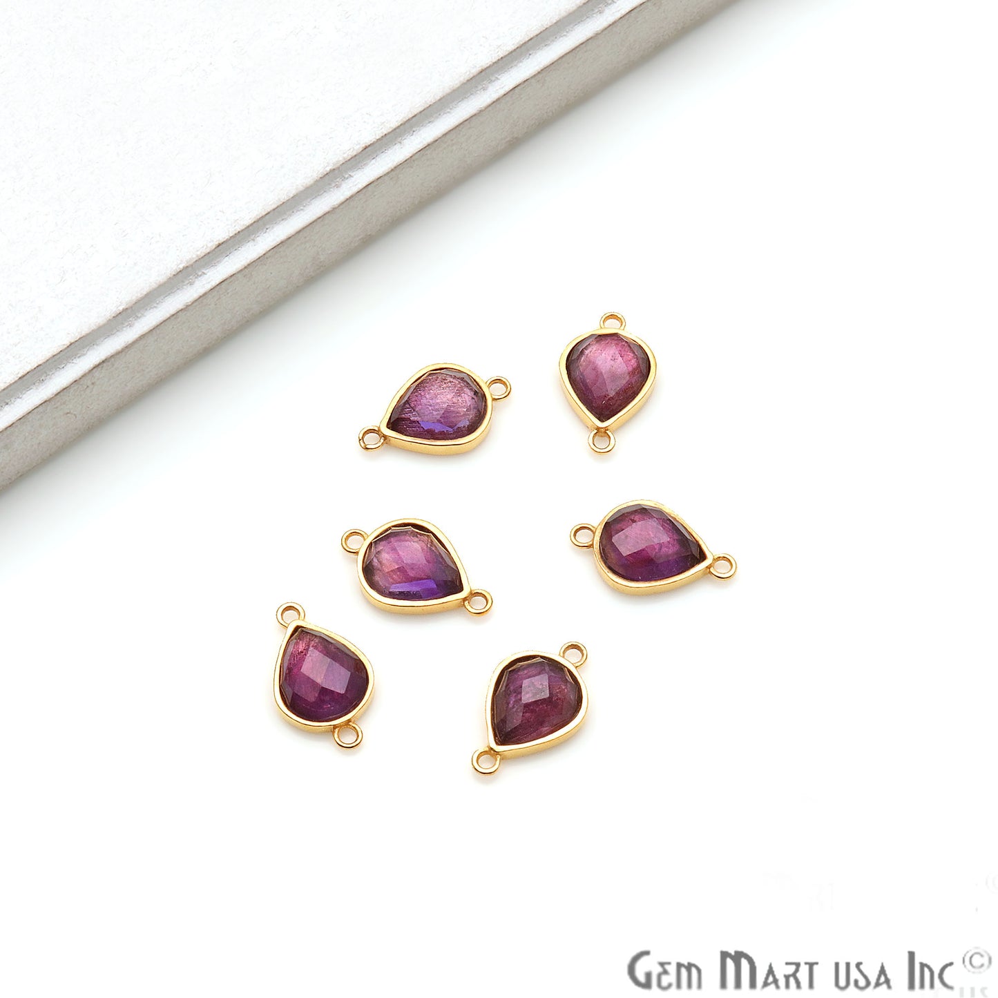 Amethyst Pear Shape 20x12mm Gold Plated Double Bail Connector - GemmartUSA