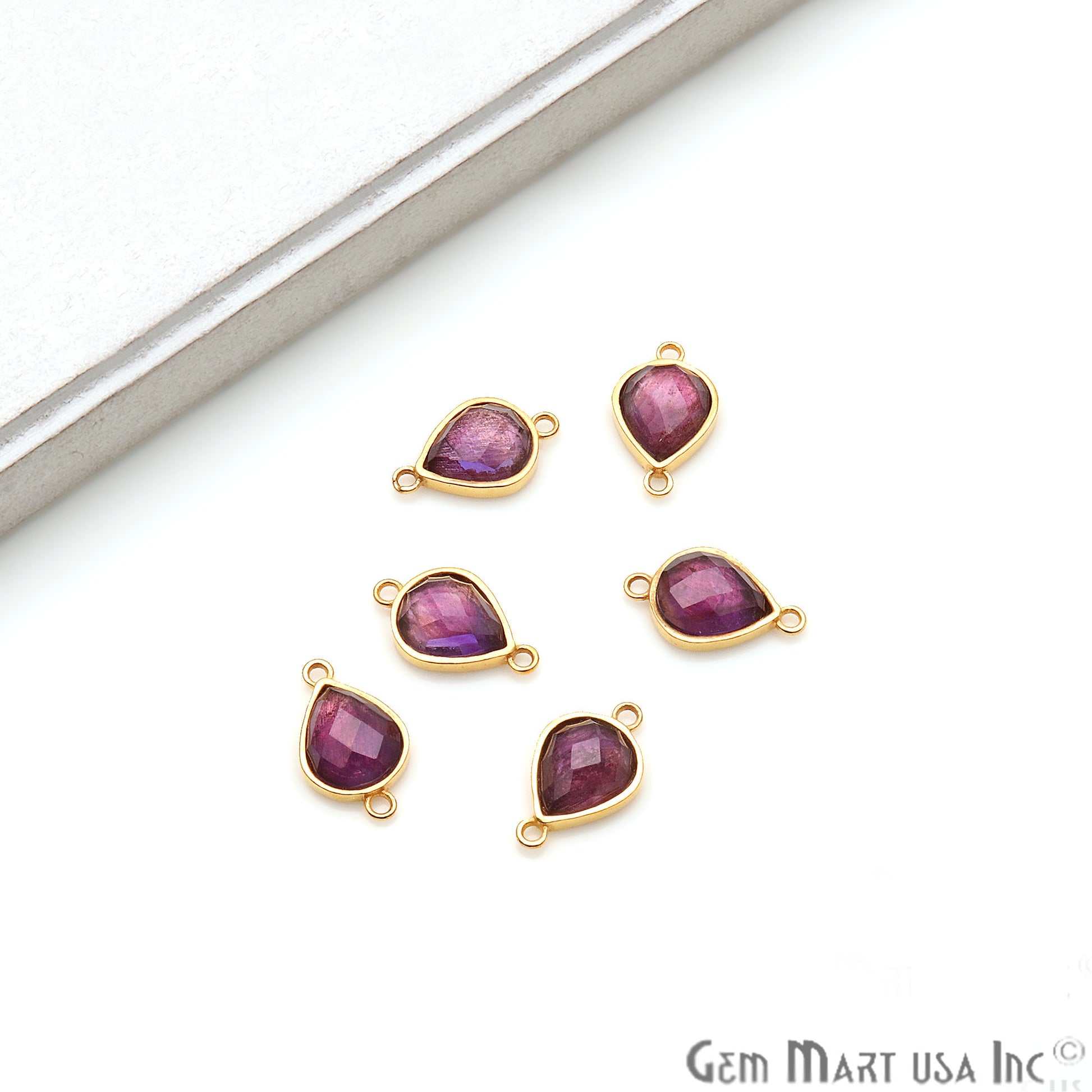 Amethyst Pear Shape 20x12mm Gold Plated Double Bail Connector - GemmartUSA