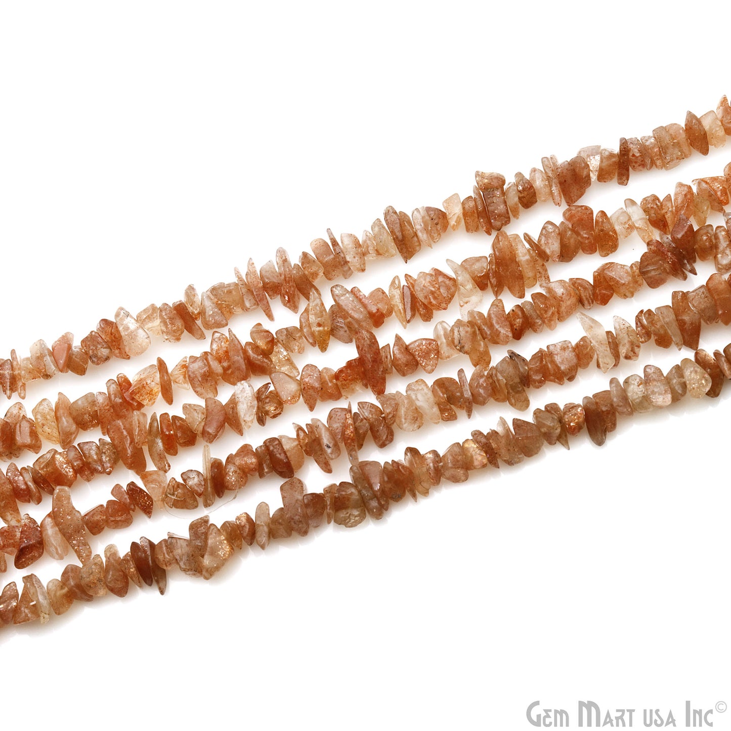 Sunstone Chip Beads, 34 Inch, Natural Chip Strands, Drilled Strung Nugget Beads, 7-10mm, Polished, GemmartUSA (CHSN-70004)