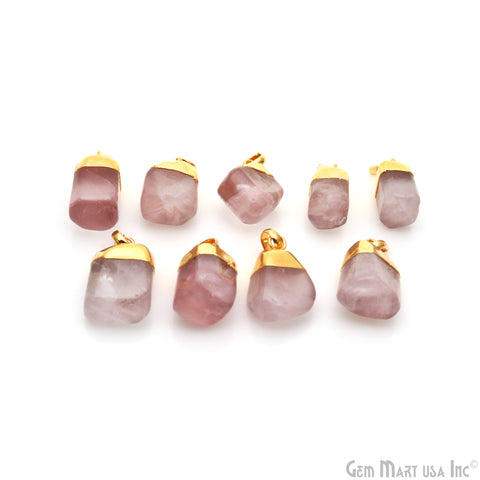 Rose Quartz Tumble 22x17mm Free Form Shape Gold Plated Pendant