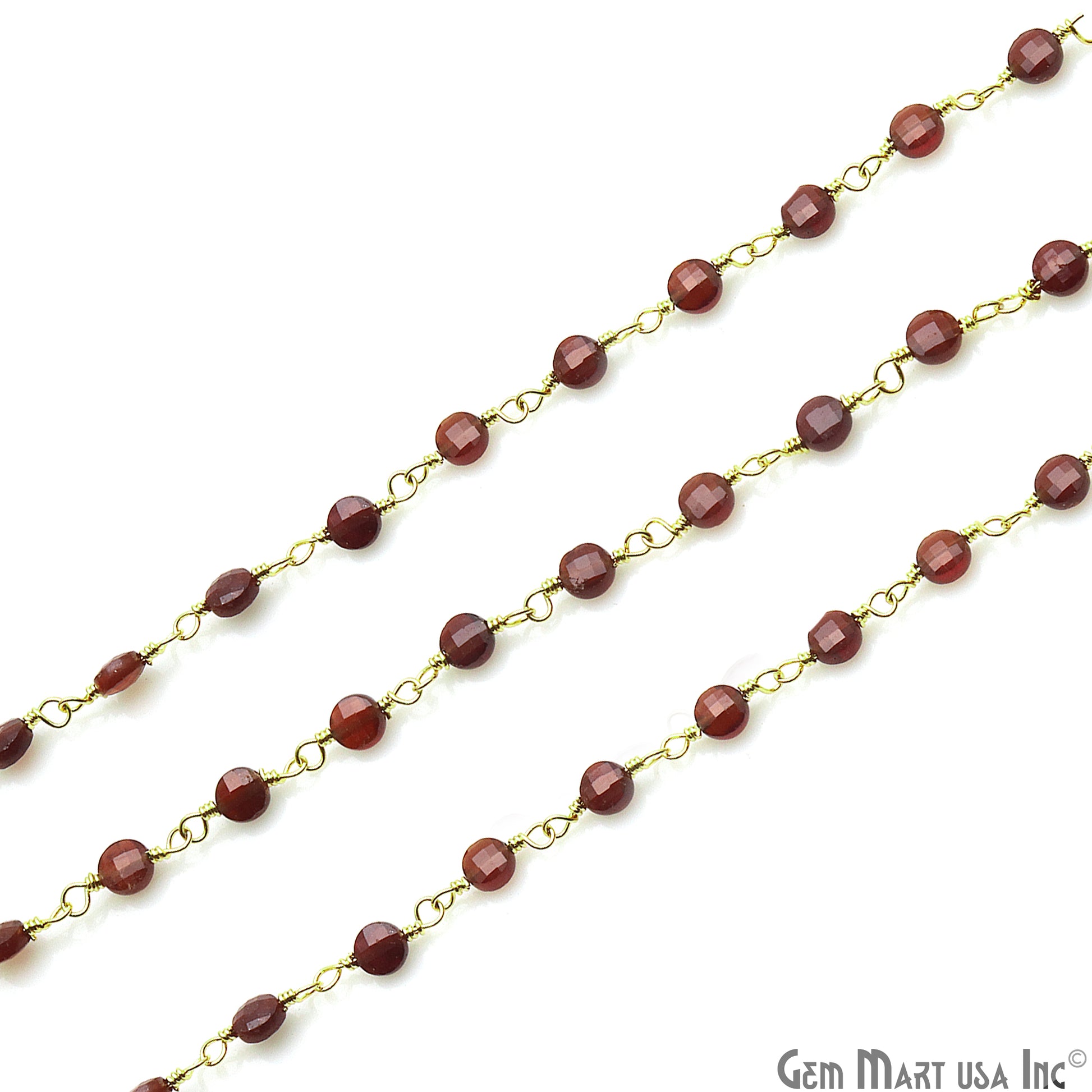 Pink Garnet Faceted 3-4mm Gold Wire Wrapped Rosary Chain - GemMartUSA