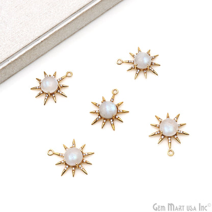 Gemstone Rising Sun Connector Sunburst Pendant Gold Plated 9mm