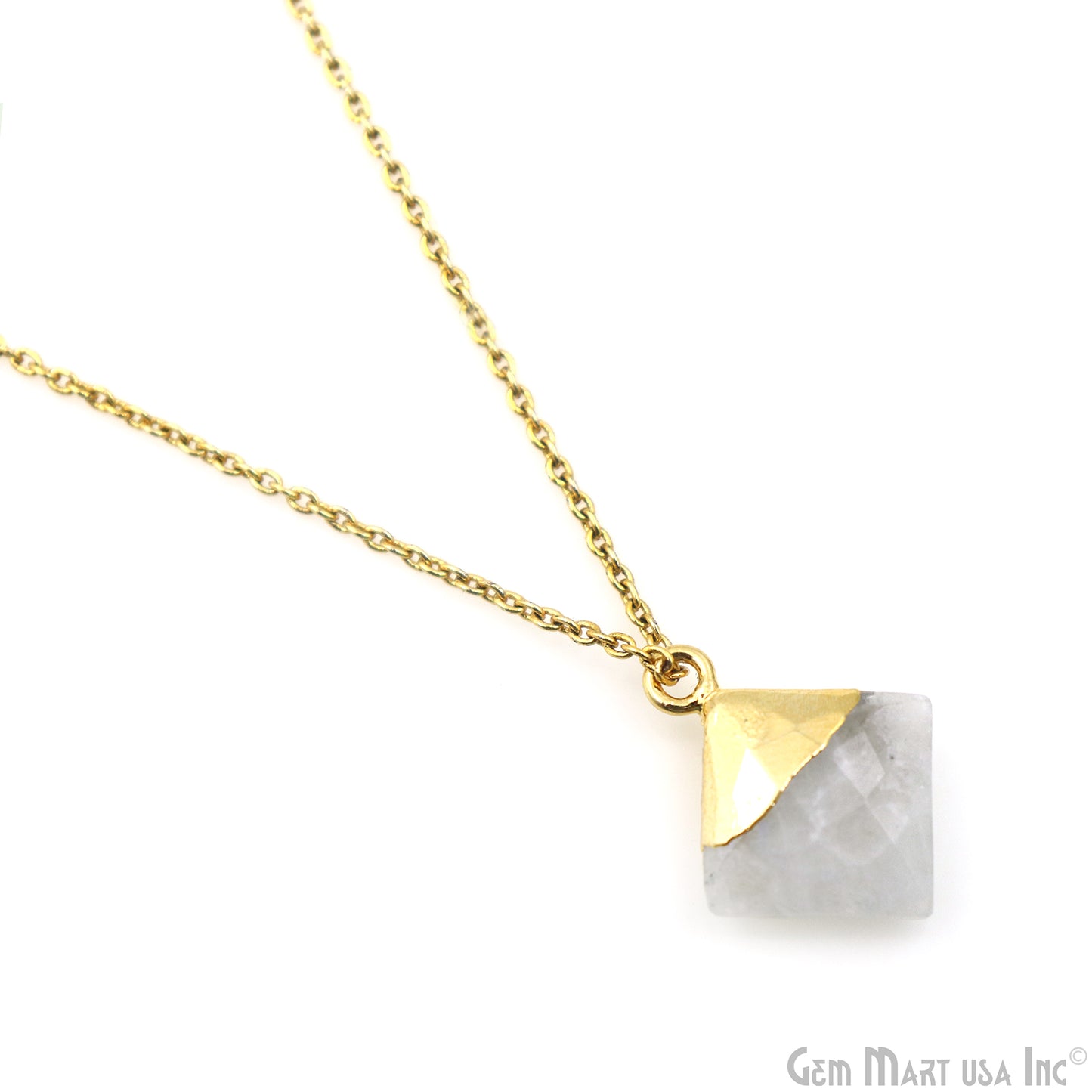 Rainbow Moonstone 12mm Square Gold Edged Single Bail Gemstone Connector