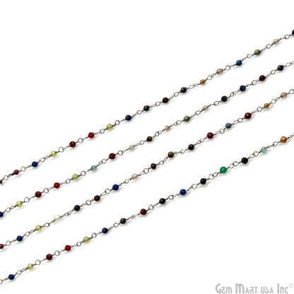 Multi Stone Faceted 2mm Silver Wire Wrapped Rosary Chain