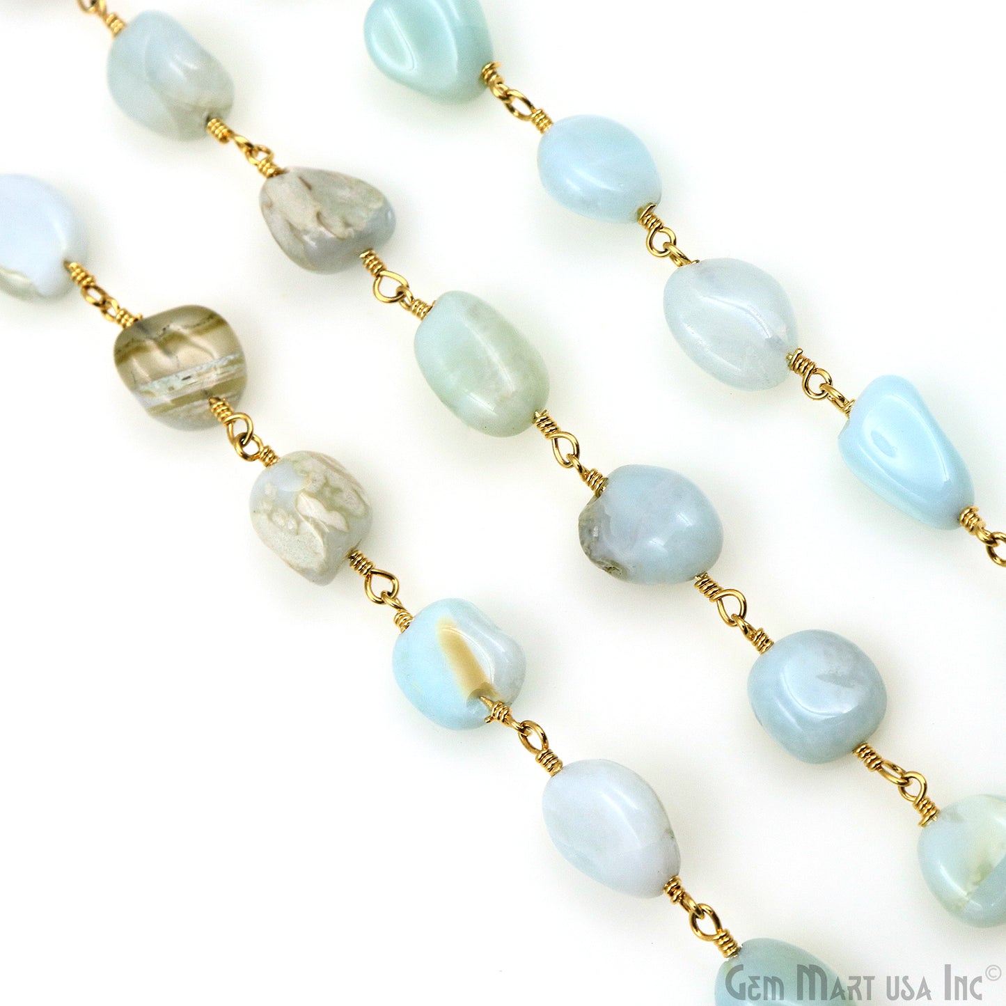 Larimar 8x5mm Tumble Beads Gold Plated Rosary Chain