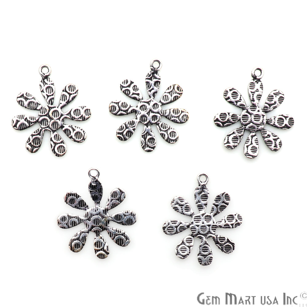 Flower Shape Oxidized 22x19mm Charm For Bracelets & Pendants - GemmartUSA
