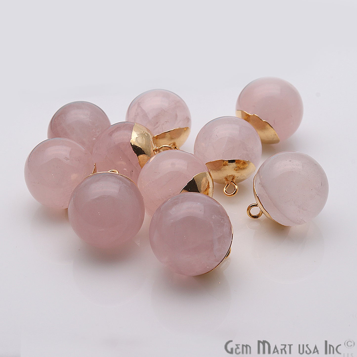 Rose Quartz 16x20mm Gold Electroplated Single Bail Charm Ball Connector - GemMartUSA