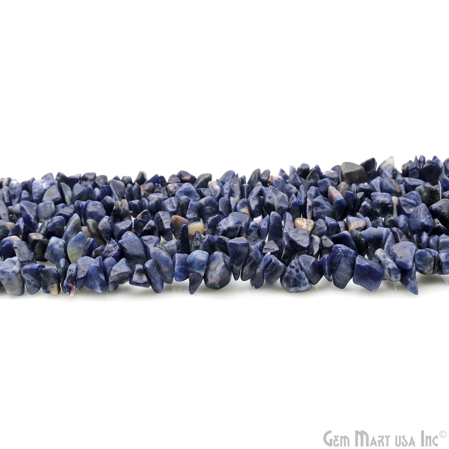 Sodalite Chip Beads, 34 Inch, Natural Chip Strands, Drilled Strung Nugget Beads, 7-10mm, Polished, GemmartUSA (CHSD-70004)