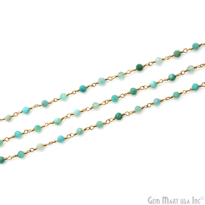 Amazonite 3-3.5mm Gold Plated Beaded Wire Wrapped Rosary Chain