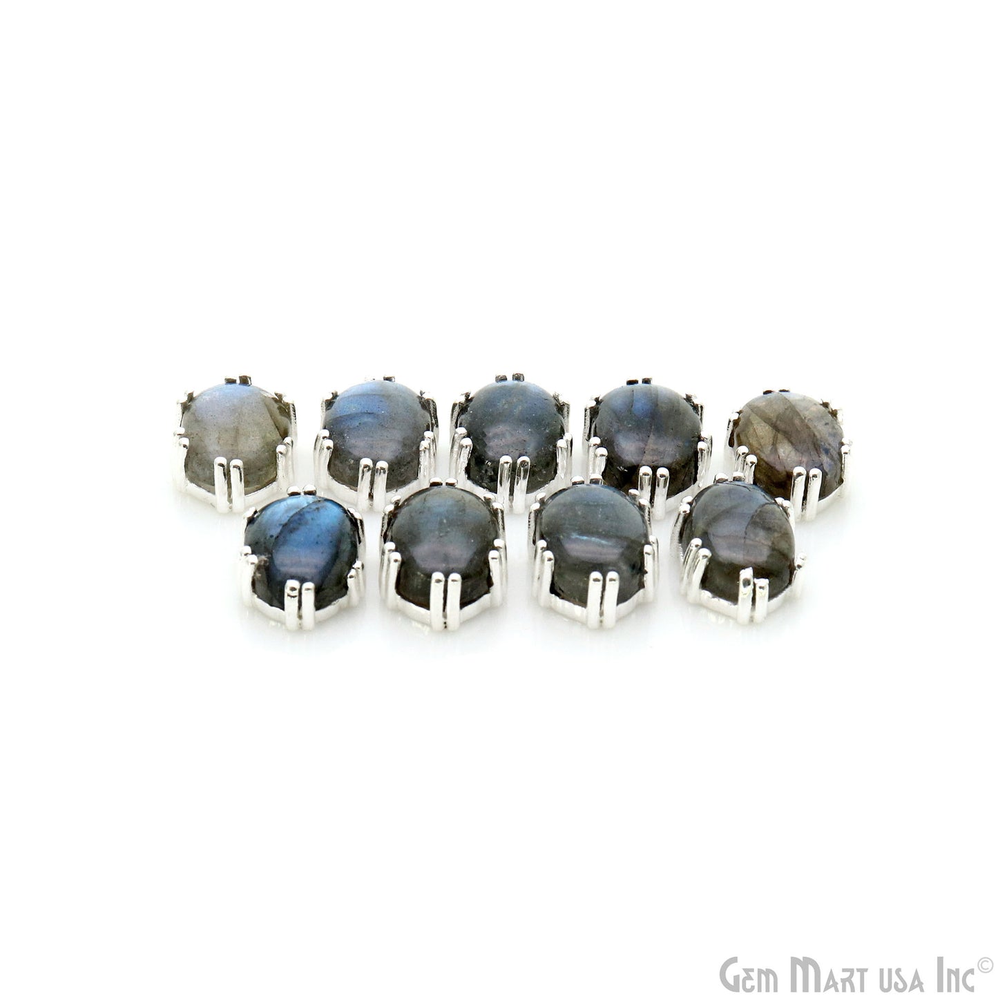 Flashy Labradorite Cabochon 18x11mm Oval Prong Silver Setting Single Bail Gemstone Connector