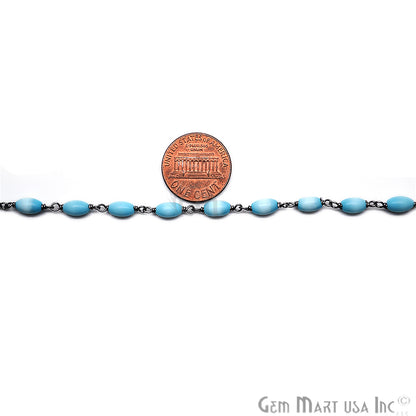 Turquoise Blue Monalisa Rondelle Bead Oxidized Wire Wrapped Bead Fancy Rosary Chain