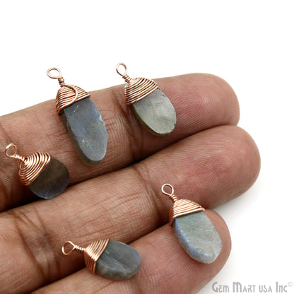 Labradorite 17x7mm Oval Single Bail Rose Gold Wire Wrapped Gemstone Connector