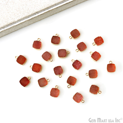 Orange Color Druzy Square 10mm Single Bail Gold Electroplated Gemstone Connector