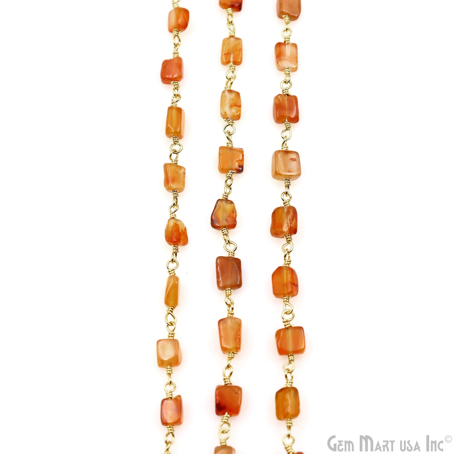 Carnelian Beads 8x5mm Gold Plated Wire Wrapped Beaded Rosary Chain