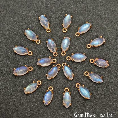 Rainbow Moonstone Cabochon 12x5mm Marquise Prong Gold Plated Bail Connector - GemMartUSA