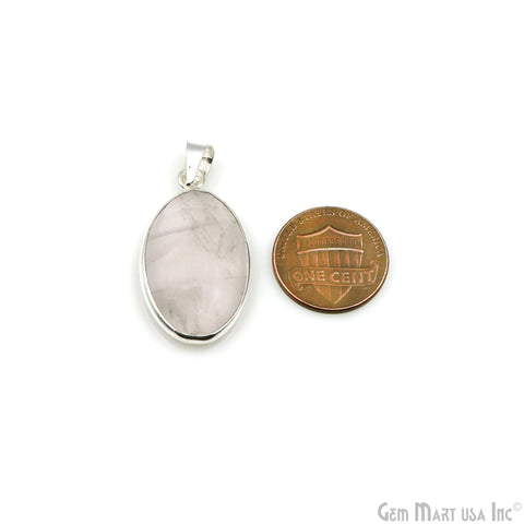 Rose Quartz Gemstone Oval 31x18mm Sterling Silver Necklace Pendant 1PC